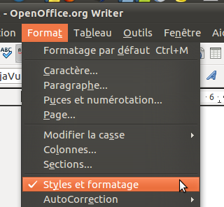 Format > Styles et formatage